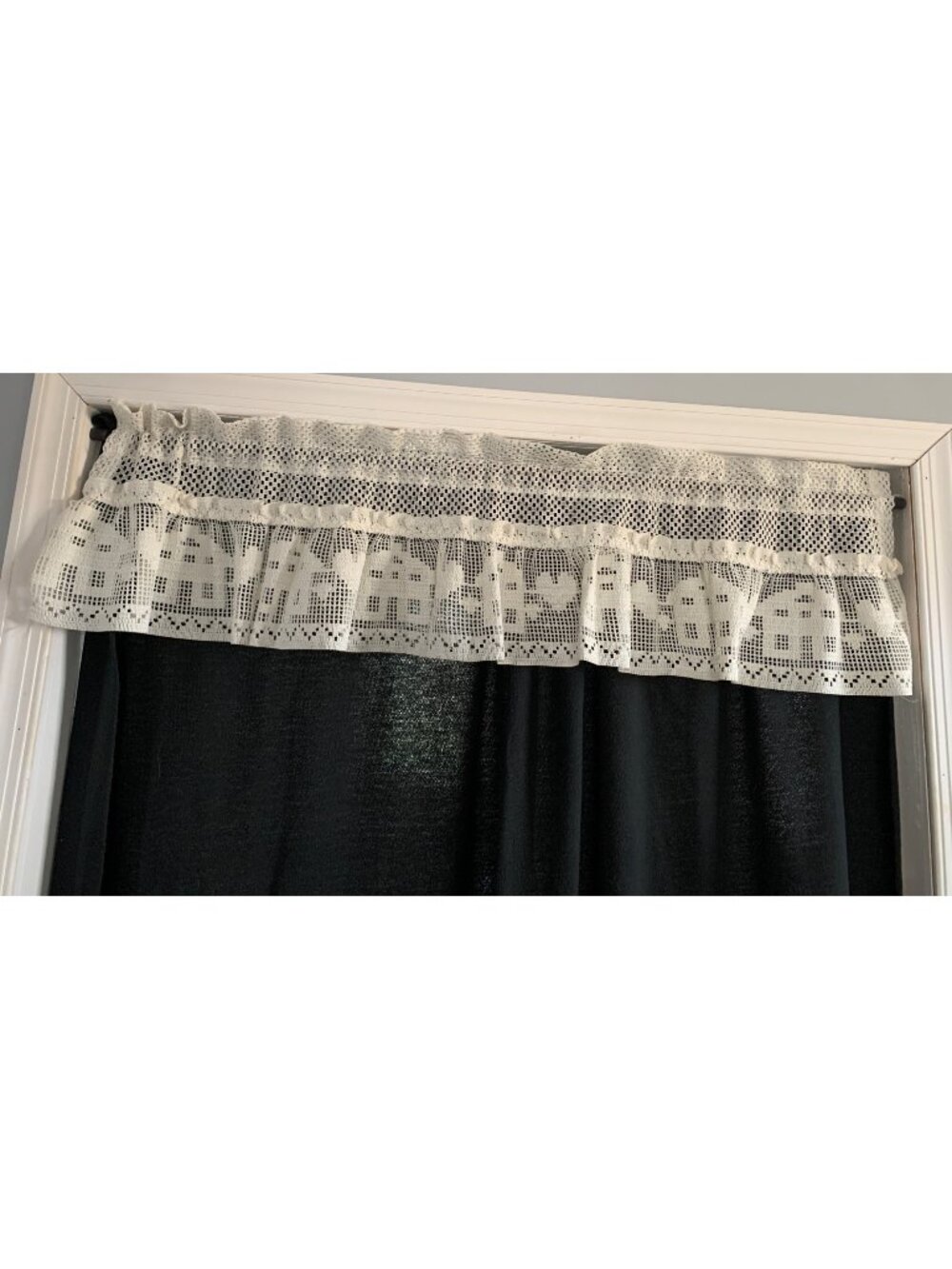 Crochet Lace Window Valance Curtain 12Lx46"W Cream House Heart Design